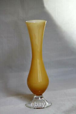 Vintage Butterscotch Cased Opaline Vase Italy Empoli 70s Clear Base 23,5cm 9.2in