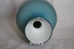 Vintage Cased Blue Opaline Glass Footed Vase Italy Empoli 70s 9.44in Space Age