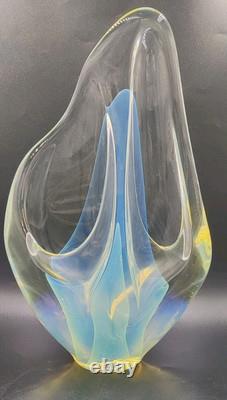 Vintage Charles Wright Opalescent Veiled Art Glass Double Vase Flawed