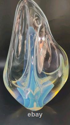 Vintage Charles Wright Opalescent Veiled Art Glass Double Vase Flawed