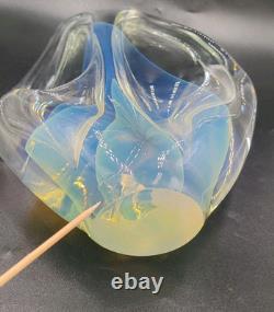 Vintage Charles Wright Opalescent Veiled Art Glass Double Vase Flawed