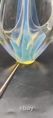 Vintage Charles Wright Opalescent Veiled Art Glass Double Vase Flawed