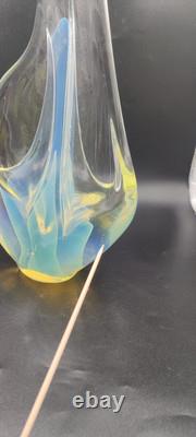 Vintage Charles Wright Opalescent Veiled Art Glass Double Vase Flawed