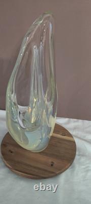 Vintage Charles Wright Opalescent Veiled Art Glass Double Vase Flawed