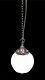 Vintage Chrome And White Opaline Milk Glass Pendant Lamp. Pumpkin Shaped Shade