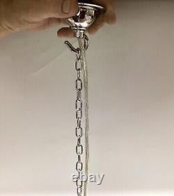 Vintage Chrome And White Opaline Milk Glass Pendant Lamp. Pumpkin Shaped Shade