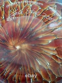 Vintage Cohn-Stone SIGNED Handblown Art Glass Tortoise Shell Opaline Large Bowl
