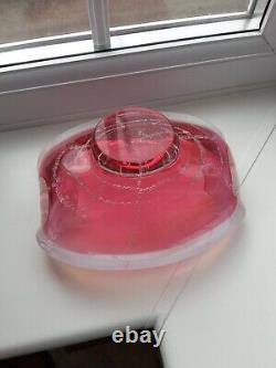 Vintage Czech Ruby Opalescent Bullicante Lines Art Glass Vase