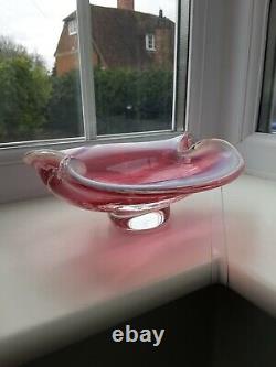 Vintage Czech Ruby Opalescent Bullicante Lines Art Glass Vase