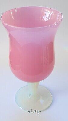 Vintage EMPOLI ART GLASS VASE Pink Fire Opalescent Stem Heavy Solid Italy