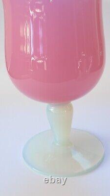 Vintage EMPOLI ART GLASS VASE Pink Fire Opalescent Stem Heavy Solid Italy