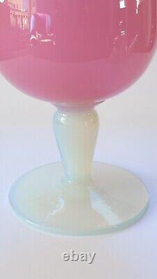 Vintage EMPOLI ART GLASS VASE Pink Fire Opalescent Stem Heavy Solid Italy