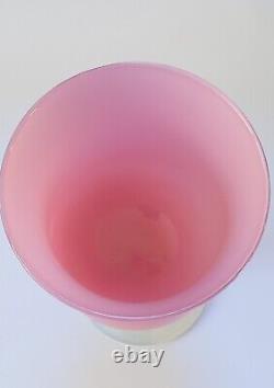 Vintage EMPOLI ART GLASS VASE Pink Fire Opalescent Stem Heavy Solid Italy