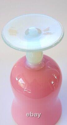 Vintage EMPOLI ART GLASS VASE Pink Fire Opalescent Stem Heavy Solid Italy