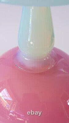 Vintage EMPOLI ART GLASS VASE Pink Fire Opalescent Stem Heavy Solid Italy