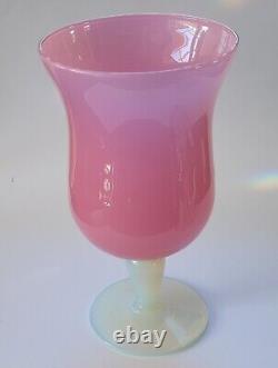 Vintage EMPOLI ART GLASS VASE Pink Fire Opalescent Stem Heavy Solid Italy