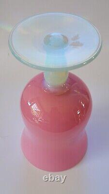 Vintage EMPOLI ART GLASS VASE Pink Fire Opalescent Stem Heavy Solid Italy