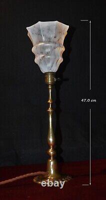 Vintage Edwardian art nouveau lamp C1910 staged column handmade Opaline shade