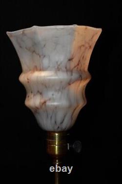 Vintage Edwardian art nouveau lamp C1910 staged column handmade Opaline shade