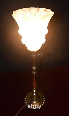 Vintage Edwardian art nouveau lamp C1910 staged column handmade Opaline shade