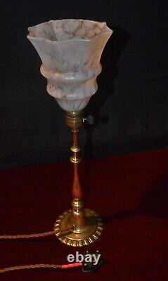 Vintage Edwardian art nouveau lamp C1910 staged column handmade Opaline shade