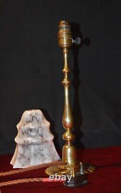 Vintage Edwardian art nouveau lamp C1910 staged column handmade Opaline shade