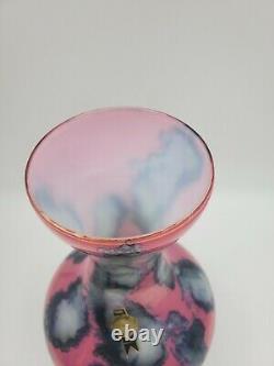 Vintage Empoli Italian Opaline Zebra Pink and Gray Opaline Vase MCM
