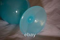 Vintage Empoli Tall Italian Blue Opaline Vase 13in Original label Opalina Lux