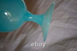 Vintage Empoli Tall Italian Blue Opaline Vase 13in Original label Opalina Lux