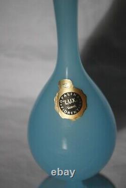 Vintage Empoli Tall Italian Blue Opaline Vase 13in Original label Opalina Lux