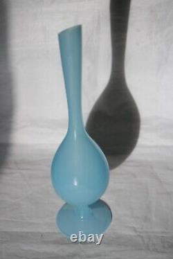 Vintage Empoli Tall Italian Blue Opaline Vase 13in Original label Opalina Lux