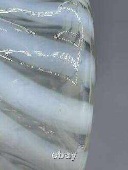 Vintage FENTON Art Glass French Opalescent TOP HAT WHITE SWIRL SPIRAL Vase LARGE