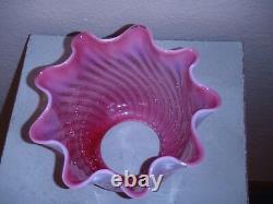 Vintage FENTON Electric Lamp Cranberry Opalescent Swirl WithCast Iron Sconce