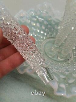 Vintage FENTON HOBNAIL GLASS OPALESCENT EPERGNE 3 HORNS BOWL VASE