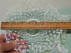 Vintage FENTON HOBNAIL GLASS OPALESCENT EPERGNE 3 HORNS BOWL VASE