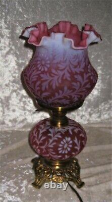 Vintage FENTON L. G. Wright Daisy & Fern Satin Cranberry Opalescent LAMP 14 1/2