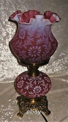 Vintage FENTON L. G. Wright Daisy & Fern Satin Cranberry Opalescent LAMP 14 1/2