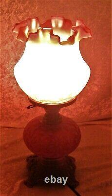Vintage FENTON L. G. Wright Daisy & Fern Satin Cranberry Opalescent LAMP 14 1/2