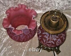 Vintage FENTON L. G. Wright Daisy & Fern Satin Cranberry Opalescent LAMP 14 1/2