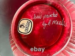 Vintage Fenton 1994 C9155 HQ Cranberry Opalescent Vase WithSticker Artist Signed