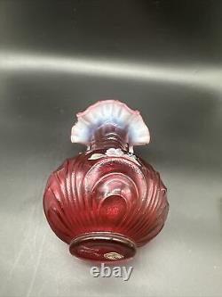 Vintage Fenton 1994 C9155 HQ Cranberry Opalescent Vase WithSticker Artist Signed