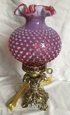 Vintage Fenton Art Cranberry Opalescent Hobnail Lamp