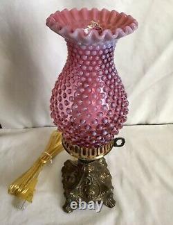 Vintage Fenton Art Cranberry Opalescent Hobnail Lamp A3