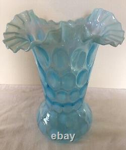 Vintage Fenton Art Glass Blue Opalescent Coin Dot Vase M9