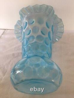 Vintage Fenton Art Glass Blue Opalescent Coin Dot Vase M9
