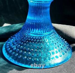 Vintage Fenton Art Glass Blue Opalescent Hobnail Large Compote