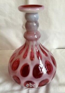 Vintage Fenton Art Glass Cranberry Opalescent Coin Dot Bottle Vase