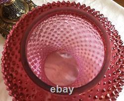 Vintage Fenton Art Glass Cranberry Opalescent Hobnail Lamp