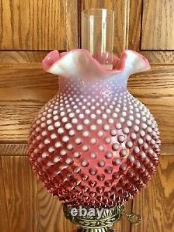 Vintage Fenton Art Glass Cranberry Opalescent Hobnail Lamp