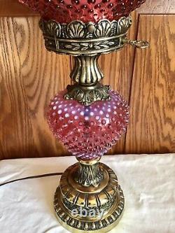 Vintage Fenton Art Glass Cranberry Opalescent Hobnail Lamp